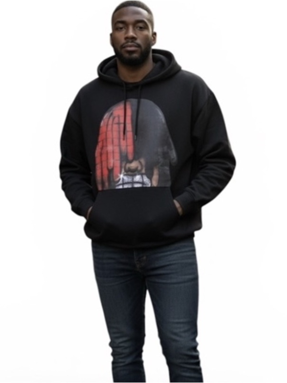 LGNDS NWT Black Graphic Pullover Hoodie with Cartoon Guy Motif